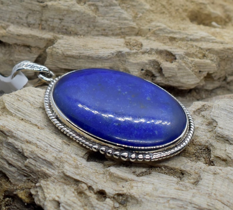 Pendant For Gifts Big Stone - Sterling Silver Pendant -Handmade Pendant- Wired Wrapped Pendant 5 Lapis Lazuli Pendant- Healing Pendant