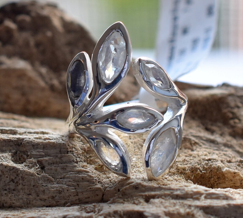Birthstone Ring Christmas gift Statement Ring Fashion Ring RAINBOW MOONSTONE 6.5 US Sterling Silver Ring Handmade Ring Adjustable ring