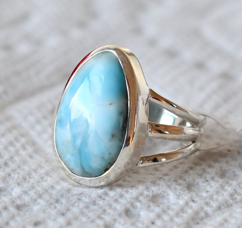 Larimar Sterling Silver Ring Handmade Ring Fashion Ring Woman Ring Birthstone Ring 925 Sterling Silver Gift Ring Statement Ring