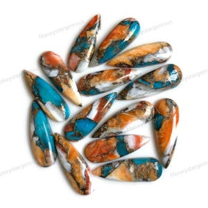10x30 mm Pear Spiny Oyster Turquoise Cabochon, Turquoise Pear, Loose Long Pear Gemstone Lot For Pendant, Calibrated Stone For Jewelry Making