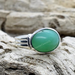 Natural Chrysoprase Sterling Silver Ring, Handmade Ring, Statement Ring, Birthstone Ring, Woman Ring, Mothers Day Gift Ring 21-30 BB
