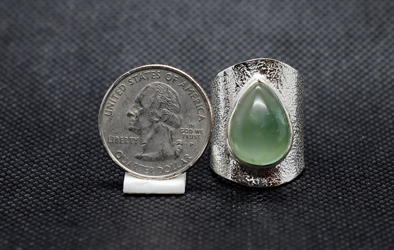 Handmade Ring Statement Ring Birthstone Ring Adjustable Ring Prehnite Size 7 +US Silver Ring Big Silver Band Ring,Cabochon Ring