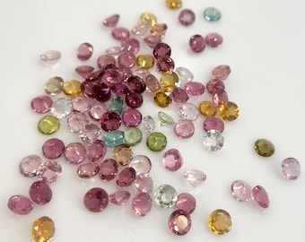 Turmalina redonda facetada de 3 mm, paquete de 6 piezas de turmalina natural, turmalina de colores mixtos, turmalina calibrada, turmalina rosa, gemas de turmalina