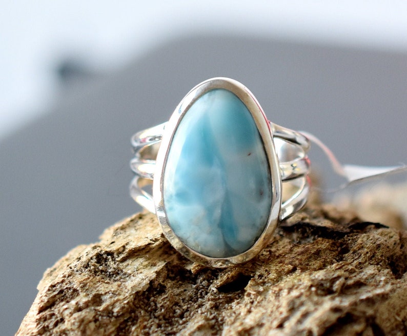 Larimar Sterling Silver Ring Handmade Ring Fashion Ring Woman Ring Birthstone Ring 925 Sterling Silver Gift Ring Statement Ring