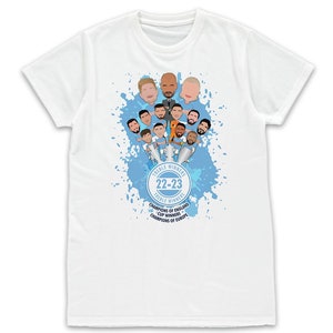 Camiseta City Triplete 2022-23, tallas S-3XL, no oficial, del Manchester City, Haaland, Guardiola, etc.