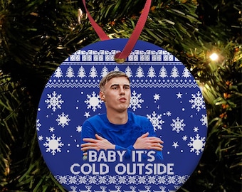 Baby It&#39;s Cold Outside Cole Palmer Chelsea Christmas Tree Decoration Flat Ceramic Bauble Blue
