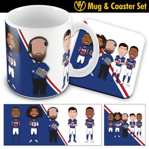 Giants American Football  Vector Heroes Printed Mug & Coaster Set Daboll, Jones, Williams, Barkley, Golloday Unofficial New York
