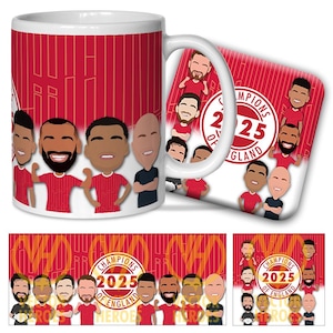 Liverpool Champions Of England 2024-25 Vector Heroes mok en onderzetter set Liverpool Champions cadeauset voor fans