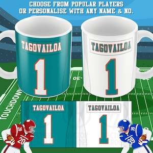 Miami Personalised American Football Mug Cup Great Christmas Gift For American Football Fans Add Any Name & Number Dolphins