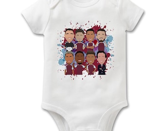 Aston Villa 2024-25 Printed Baby Grow Baby Vest Emery Watkins Cash etc Great Gift For Villa Fans Choice Of 3 Sizes