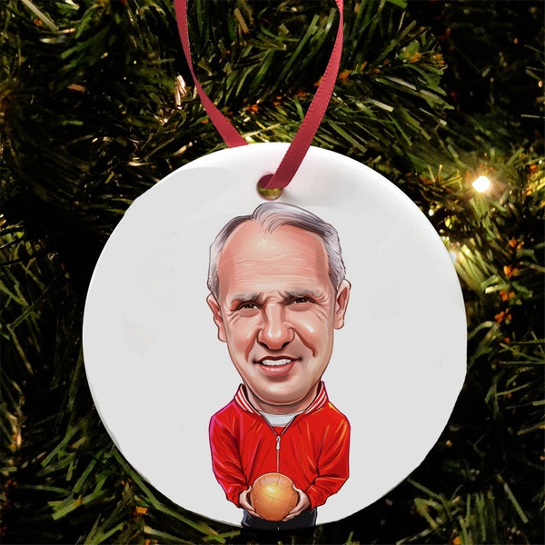 Bill Shankly Liverpool Legend Ceramic Christmas Tree Decoration Bauble Santa Hat