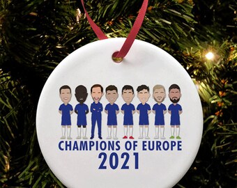 Chelsea Champions of Europe 2021 Weihnachtsbaum Dekoration Flache Keramik Christbaumkugel Tuchel Havertz Kante etc