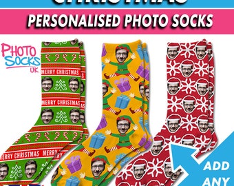 Personalised Christmas Photo Socks Great Xmas Gift Choose Design & Add Any Photo