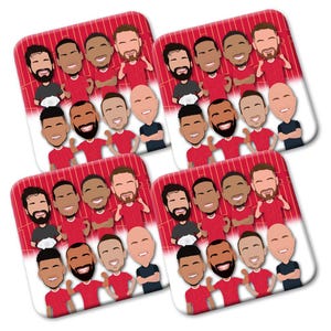 Liverpool 2024-25 - Paquete de 4 posavasos impresos con el nombre de Salah, Trent Díaz, etc. Gran regalo
