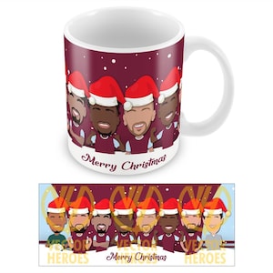 West Ham 2024-25 Vector Heroes Printed Christmas Mug Santa Hat etc Utd Great Gift For Hammers Fans