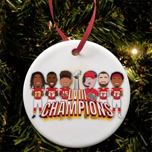 Chiefs Champions 2023-24 LVIII American Football Vector Heroes Ceramic Christmas Tree Decoration Bauble Mahomes Kelce Reid etc Kansas City