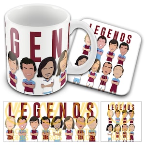 West Ham Legends Vector Heroes Printed Mug & Coaster Set Unofficial Moore Peters Hurst etc Utd Printed In The UK Great Gift For Hammers Fans