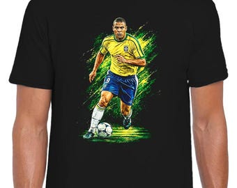 Ronaldo Brazil Black T-Shirt Splash World Cup Legends T-Shirt Kids & Adult Sizes Ronaldo Brazil Fans T-Shirt