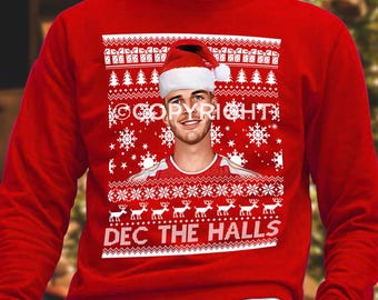 Dec The Halls Declan Rice Arsenal  Red Christmas Jumper | Kids & Adults Sizes | Great Gift For Gunners Fans | Printed In The UK