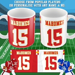 Kansas City Personalisierte American Football Becher Tasse Tolles Weihnachtsgeschenk für American Football Fans fügen Sie einen Namen und eine Nummer hinzu Häuptlinge Mahomes
