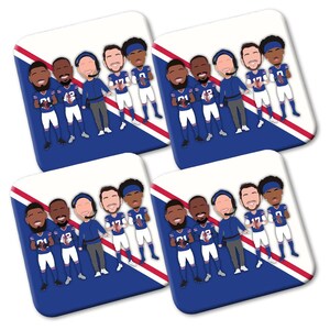 Paquete de 4 posavasos Bills 2024-25 Vector Heroes Fútbol americano, etc. Gran regalo para fanáticos de Buffalo