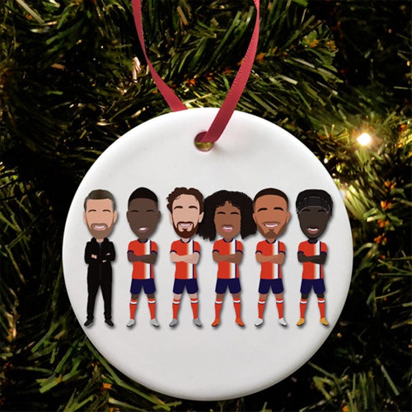 Luton Town 2023-24 Vector Heroes Christmas Tree Decoration Flat Ceramic Bauble Great Xmas Gift For Hatters Fans Printed In The UK