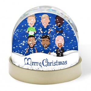 Everton 2024-25 Vektor Helden Weihnachten Schneekugel Dyche Pickford usw Ein großartiges Weihnachtsgeschenk für Toffees-Fans