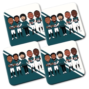 Eagles 2024-25 Confezione da 4 sottobicchieri Vector Heroes Football americano Ottimo regalo per i tifosi di Philadelphia