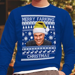 Merry Farking Christmas Daniel Farke Leeds Blue Christmas Jumper | Kids & Adults Sizes | Great Gift For Leeds Fans | Printed In The UK