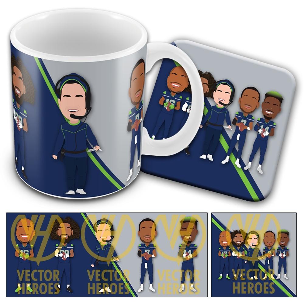 Discover Seahawks 2024-25 Vector Heroes Mug & Coaster Set football Football Smith Metcalf Lockett Fans Gift