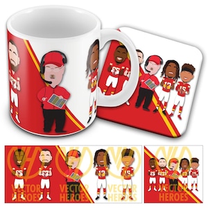 Chiefs 2024-25 Vector Heroes Mug & Coaster Set American Football Kelce Reid Etc Great Gift For Kansas City Fans