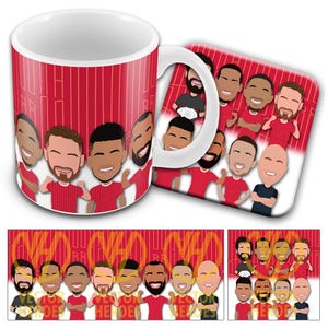 Liverpool 2024-25 Vector Heroes bedrukte mok en onderzetter Salah Trent enz. Onofficieel geweldig kerstcadeau