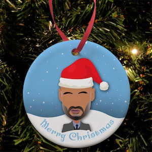 Pep Guardiola Christmas Tree Decoration Flat Ceramic Bauble Manchester Man City Santa Hat