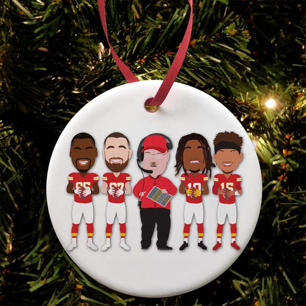 Chiefs 2024-25 Vector Heroes Ceramic Christmas Tree Decoration Bauble Choice Of Design Kelce Reid etc Kansas City Fans Xmas Gift