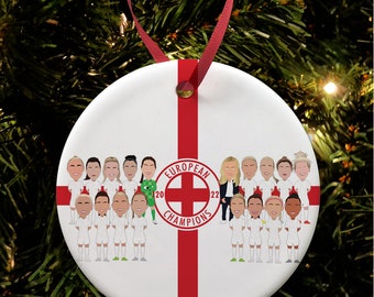 England Women European Champions 2022 Christmas Tree Decoration Ceramic Bauble Xmas