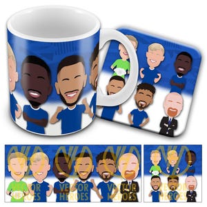 Everton 2024-25 Ensemble de tasses et sous-verres imprimés Vector Heroes Dyche Pickford, etc. Cadeau de Noël de Noël pour caramels