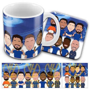 Juego de taza y posavasos con estampado de héroes del Chelsea 2024-25, regalo de Navidad para fanáticos del Blues