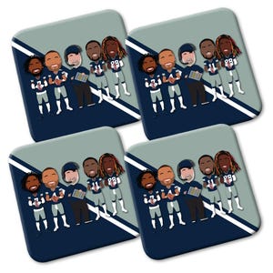Cowboys 2024-25 Pack Of 4 Coasters Vector Heroes American Football Prescott Diggs Lamb Etc Great Dallas Fans Gift