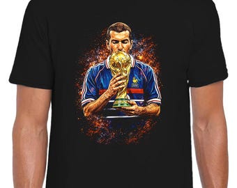 Zidane Black T-Shirt Splash World Cup Legends T-Shirt Kids & Adult Sizes Zidane France Fans T-Shirt