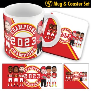 Kansas City Champions 2022-23 Vector Heroes Printed Mug & Coaster Set Mahomes Kelce Reid etc Unofficial Chiefs