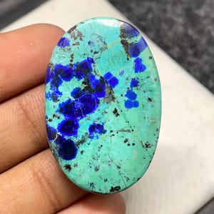 Top Quality BlueBird Azurite Malachite, Oval Cabochon, 37x25x6 MM, 43 CTS, Beautiful Cabochon, #B-7320