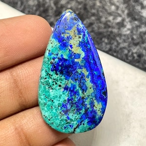 Top Quality BlueBird Azurite Malachite, Pear Cabochon, 35x20x5 MM, 29 CTS, Beautiful Cabochon, #B-7355