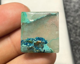 Azurita Onda de Hielo, Cabujón Cojín, 22x21x6 MM, 30 CTS, Hermoso Cabujón, #B-5536