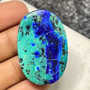 Top Quality BlueBird Azurite Malachite, Oval Cabochon, 37x25x7 MM, 57 CTS, Beautiful Cabochon, #B-7348