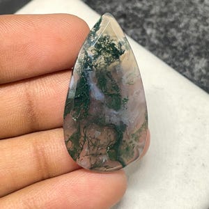 Moosachat Rosenschliff, Birnen-Cabochon, 36x19x5 MM, 23 CTS, wunderschöner Cabochon, #A-7274