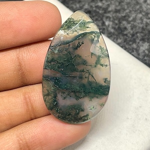 Moosachat Rosenschliff, Birnen-Cabochon, 36x22x5 MM, 30 CTS, wunderschöner Cabochon, # A-7273
