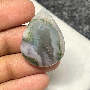 Moosachat Rosenschliff, Birnen-Cabochon, 28x22x6 MM, 24 CTS, wunderschöner Cabochon, # A-7277