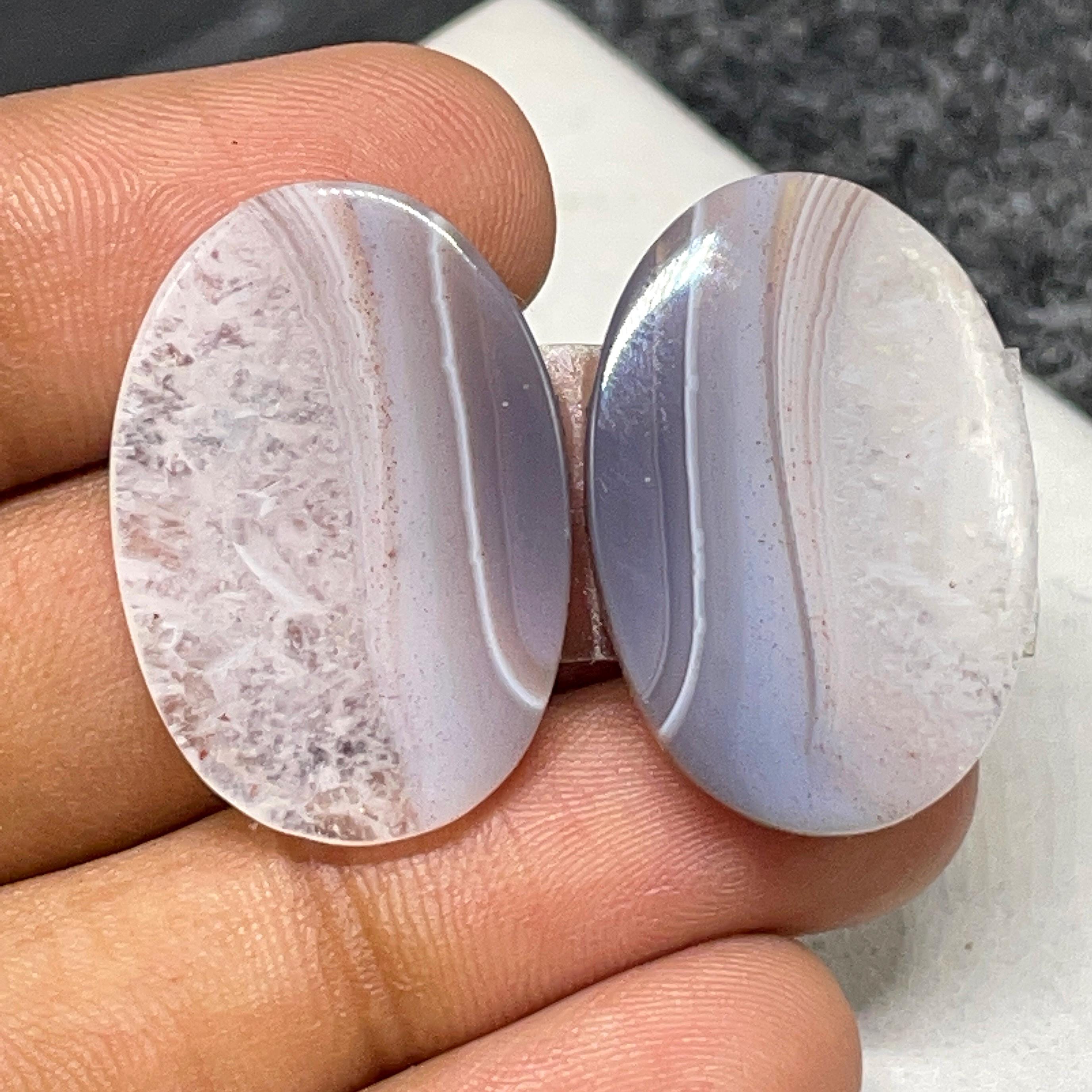 Natural Botswana Agate Pair, Oval Cabochon, 26x18x3 MM, 26 CTS