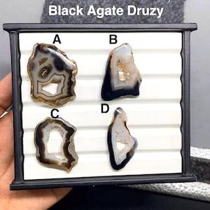 Svarta agat Druzy polerade skivor, friformade cabochoner, #8239 till 8245