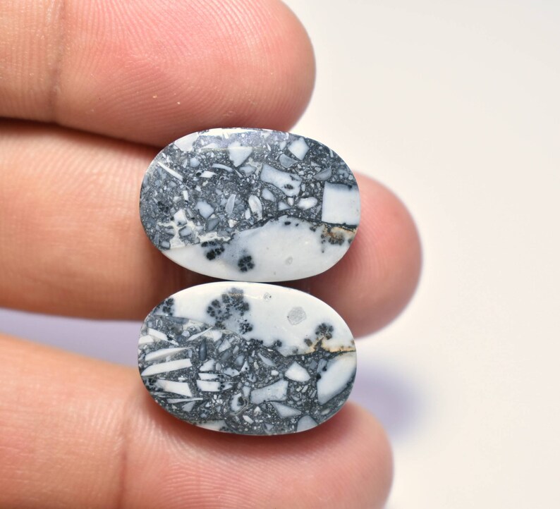 Beautiful Cabochon, 21x15x5 MM Dendritic Maligano Jasper Pair 33 CTS Freeform Cabochon #436